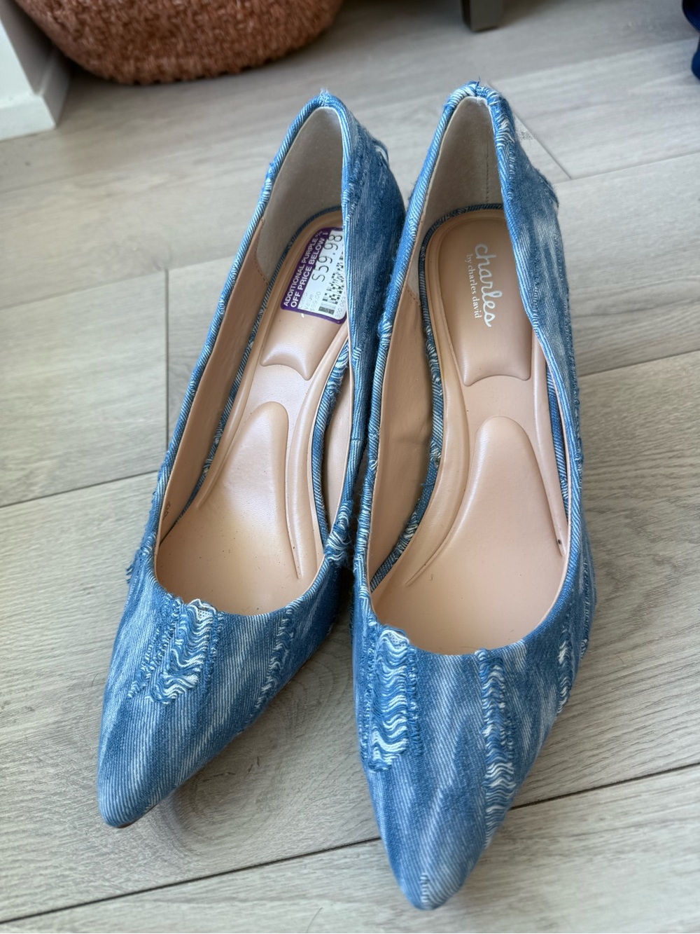 Charles By Charles David Distressed Denim Pointed Toe Heels - Blue
